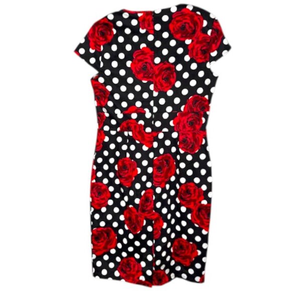 Grace Karin 1950s Polka Dot Roses Cotton Cap Sleeved Dress - Red/Black/White - L - Picture 5 of 10